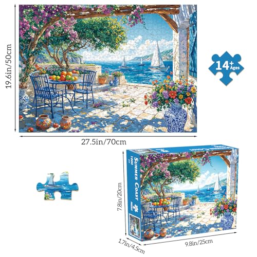 Puzzles for Adults 1000 Pieces,Summer Coast Jigsaw Puzzle with 1:1 HD Poster, Perfect Interlocking No Dust, Stress Relief Ideal Gift for Family Games - color: Summer Coast