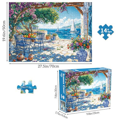 Puzzles for Adults 1000 Pieces,Summer Coast Jigsaw Puzzle with 1:1 HD Poster, Perfect Interlocking No Dust, Stress Relief Ideal Gift for Family Games - color: Summer Coast