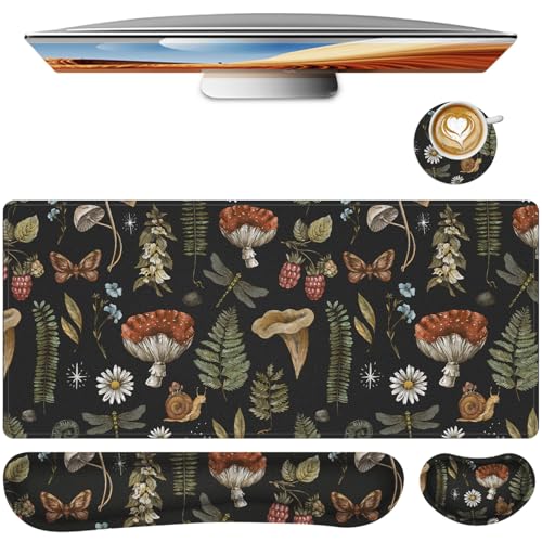 Mouse Pad Set Large Desk, Desk Matt for Desktop with Wrist Rest,Anti-Slip XXL Big Computer Ergonomic Mousepad with Wrist Support for Keyboard and Mouse(Plant) - color: Plant
