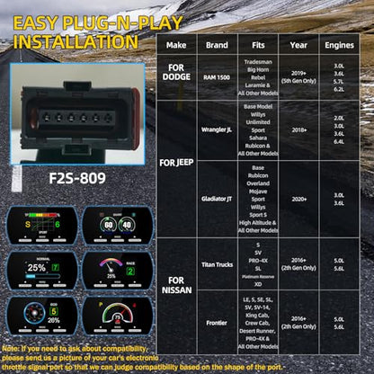 Throttle Response Controller 9 Drive Modes Throttle Controller MAIMEIMI Electronic Pedal Accelerator Compatible with Dodge Ram 1500 New Body Style,Jeep Wrangler JL Gladiator JT,Nissan Titan Trucks - size: 809