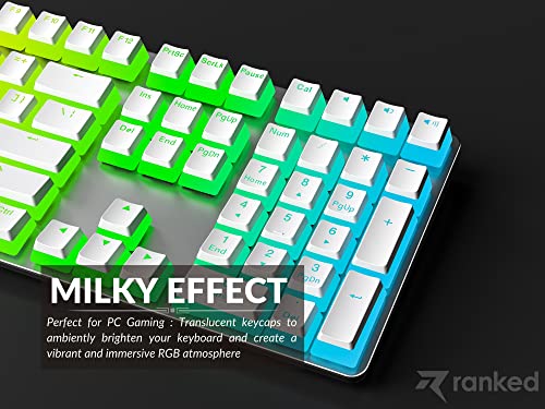 Ranked Pudding v2 PBT Keycaps | 145 Double Shot Translucent ANSI US & ISO Layout | OEM Profile for Full Size, TKL, 75%, 65% and 60% RGB Mechanical Gaming Keyboard (White) - color: White