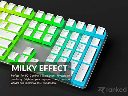 Ranked Pudding v2 PBT Keycaps | 145 Double Shot Translucent ANSI US & ISO Layout | OEM Profile for Full Size, TKL, 75%, 65% and 60% RGB Mechanical Gaming Keyboard (White) - color: White