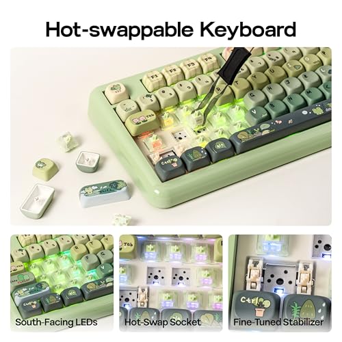 KiiBoom Phantom98 Lite 96% Wireless Mechanical Gaming Keyboard, VIA Programmable, Creamy Keyboard with Gasket, 8000mAh Battery, Hot Swap, RGB Backlits, NKRO for Win/Mac (Green, Mossy Silent Switch) - color: Green, size: Mossy Silent Switch