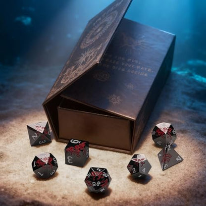Octopus Metal RPG Dice Set,7-Piece,Crimson Red on Black,Zinc Alloy Dice with Plated Finish,Gift for Tabletop Game Masters (Black Red) - color: Black Red