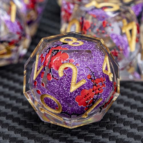 ARUOHHA DND Resin Dice Plum Blossom Liquid Core Purple Sharp Edged Polyhedral Dragons Dice Set with Gift Box, Dungeons D and D Dice Role Playing Game D20 D12 D10 D8 D6 D4 - color: Flower&golden Purple
