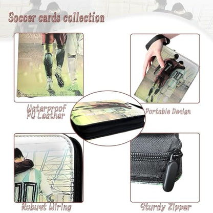 Soccer Card Binder - 900 Capacity 9-Pocket Trading Card Album, 3 Ring Card Holder Binder, Waterproof PU Leather, Zip Closure, Perfect Christmas Birthday Gift for Kids & Collectors - size: 900 Pockets Soccer