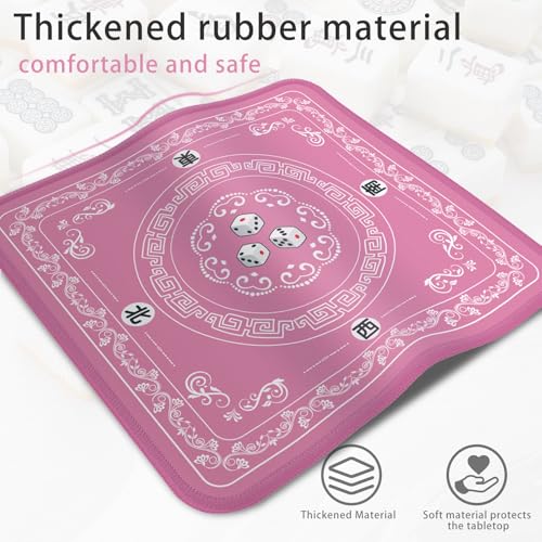 Mahjong Mat - Elegant Pink with Lace Trim | Non-Slip Rubber Gaming Mat & Noise Reducer | for Mahjong Tiles, Poker, Cards, Dominoes, Board Games | 32.4x32.4 Inch - color: Pink-blue and White Porcelain
