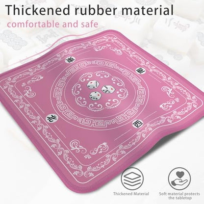 Mahjong Mat - Elegant Pink with Lace Trim | Non-Slip Rubber Gaming Mat & Noise Reducer | for Mahjong Tiles, Poker, Cards, Dominoes, Board Games | 32.4x32.4 Inch - color: Pink-blue and White Porcelain
