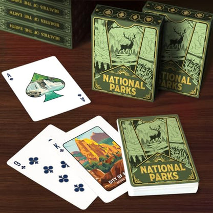 99FOX Nature Reserve National Park Playing Cards, Premium Black Core Paper Poker Deck with Linen Texture, Scenic Landscape Wildlife Art, Gift for Card Game Lovers, Collectors