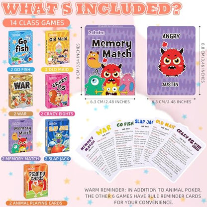 Zubebe 56 Pack Kids Playing Card Games Gifts Bulk Classic Card Game Set for Kids Includes Go Fish, Old Maid, Crazy Eights, Memory Match, Slap Jack, Playing Toy for Party Favors (Vivid) - style: Vivid