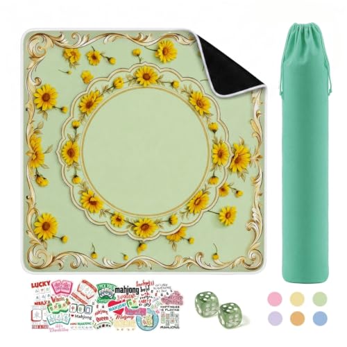 Green Mahjong Mat for Table & 50PCS Stickers| Carrying Bag, Heavy Floral Mahjong Mats& 2 Dices, Noise Reduction Non Slip Foldable, 31.5x31.5 Game Table Cover, for Playing Card, Board Tile Games - color: Green