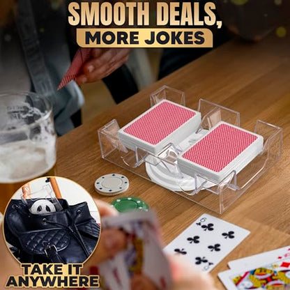 BURIUS 2 Deck Card Holders for Playing Cards, Revolving 360, 7.2 x 4.9 In | Canasta Card Tray for Adults, Organizes Multiple Decks, Lightweight Durable Plastic, a Smooth Swivel Base, for Poker Nights