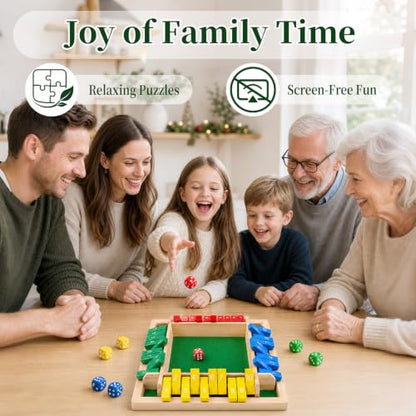 Shut The Box Game - Classic 2-4 Player Fun Math Strategy Game for Adults Teens, Wooden Dice Board Game for Family Party, Classroom, Camping, Travel & Bar