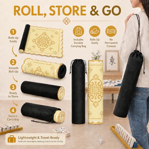 Neoprene Mahjong Mat for Table, 32 x 32 Inch Square Mahjong Table Mat with Carrying Bag, Non Slip Rubber Backing, Noise Reducing Game Mat for American Mahjong, Dominoes, Cards, Board Games (Yellow) - color: Yellow