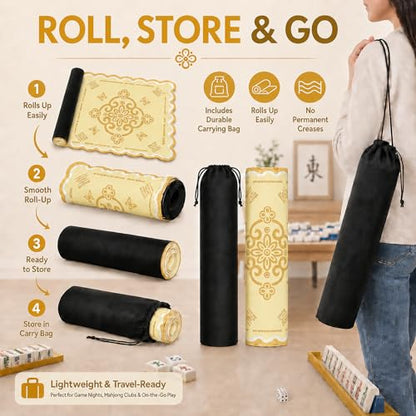 Neoprene Mahjong Mat for Table, 32 x 32 Inch Square Mahjong Table Mat with Carrying Bag, Non Slip Rubber Backing, Noise Reducing Game Mat for American Mahjong, Dominoes, Cards, Board Games (Yellow) - color: Yellow