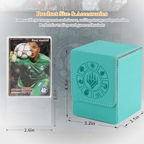 Arkeiliy Card Deck Box, 110+ Storage MTG Deck Box with 50 Pcs Card Sleeve, Collectible Trading Card Cases for Magic Commander and More (Turquoise) - color: Turquoise