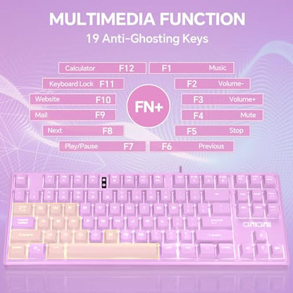 CHONCHOW LED Keyboard and Mouse Combo,Wired 87 Key | Mechanical Feel Anti-ghosting Backlight Keyboard with Multimedia Keys for Windows, Mac Desktop/Laptop/PC (Purple) - color: Purple