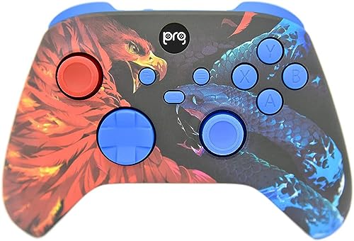 Hand Airbrushed Fade Custom Controller Compatible with Xbox Series X/S & Xbox One (Series X/S Bird V Snake W/Blue Inserts) - color: Series X/S Bird V Snake W/Inserts