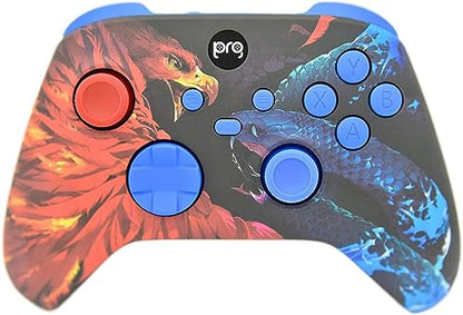Hand Airbrushed Fade Custom Controller Compatible with Xbox Series X/S & Xbox One (Series X/S Bird V Snake W/Blue Inserts) - color: Series X/S Bird V Snake W/Inserts