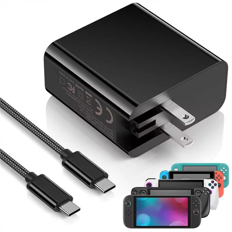 65W Switch 2 Charger for Nintendo Switch 2 2025/1/OLED/Steam Deck & Cable | Portable Foldable Plug AC Adapter & 6.6FT USB-C Cable for Switch2/1/OLED/Lite/ Steam Deck/ ROG Ally