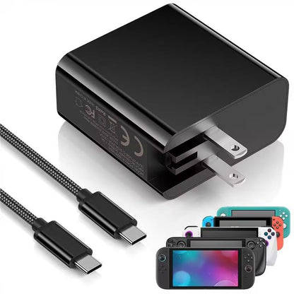 65W Switch 2 Charger for Nintendo Switch 2 2025/1/OLED/Steam Deck & Cable | Portable Foldable Plug AC Adapter & 6.6FT USB-C Cable for Switch2/1/OLED/Lite/ Steam Deck/ ROG Ally