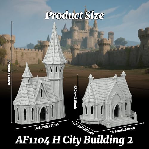 RPG Terrain TTRPG Scenery - 25mm Scale Unpainted Gothic Spire Tower & Arched Chapel, Detailed Stone Buildings for Dungeons and Dragons & Wargame - City Building 2 (AF1104 H) - color: Af1104 H City Building 2