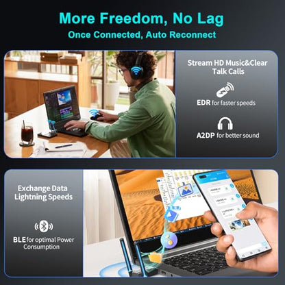 USB Bluetooth 5.4 Adapter for PC Laptop, Long Range 492FT Wireless Dongle Adaptor for Windows 11 10 8.1 7 Desktop, Plug and Play Bluetooth Mouse Keyboard Headphones Speaker Game Controller - style: BT5.4-BT11