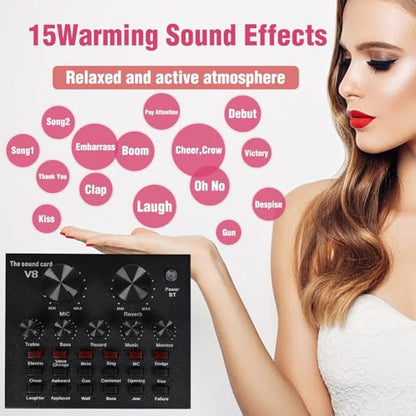 MorTime Condenser Microphone Bundle, Live Sound Card, Adjustable Boom Arm, Shock Mount, Metal Mic Pop Filter, Sponge Pop Filter Cover, Earphone, Audio Cables and Power Cable, Set of 11 Mic Kit
