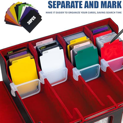3200 MTG Deck Box TCG Card Storage Box Card Organizer Box with Dividers, MTG Commander Deck Box with Front Window for Top Loaders, Black Red - color: Black-Red