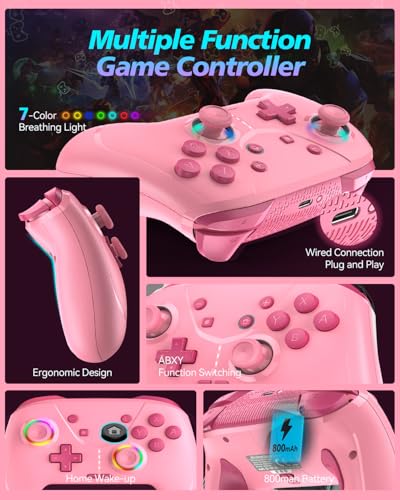 GMBACK Wireless Switch 2 Pro Controller, Turbo Controller for Nintendo Switch 2/1/Lite/OLED with Loop Macro, Home Wake Up, HD Rumble, Motion Control, Turbo, 800mAh, Pink - color: Pink