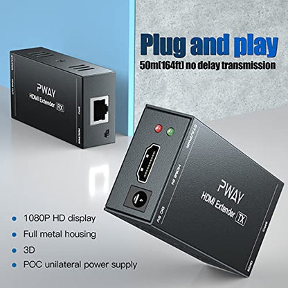 HDMI Extender 165ft Over Single Cat5e/6 Ethernet, Extend 1080P@60Hz Video No Delay, Transmit Audio Video Synchronously, Support 3D, POC, EDID - size: 1x1 1080P 165ft