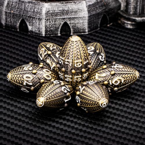ARUOHHA DND Metal Dice Bronze Dragon Egg Dice with Rotating Dragon Egg Shell, Role Playing Game RPG Polyhedral D and D Dice Set D20 D12 D10 D8 D6 D4 - color: Bronze