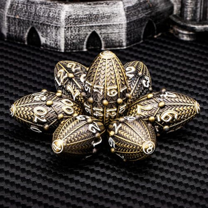 ARUOHHA DND Metal Dice Bronze Dragon Egg Dice with Rotating Dragon Egg Shell, Role Playing Game RPG Polyhedral D and D Dice Set D20 D12 D10 D8 D6 D4 - color: Bronze