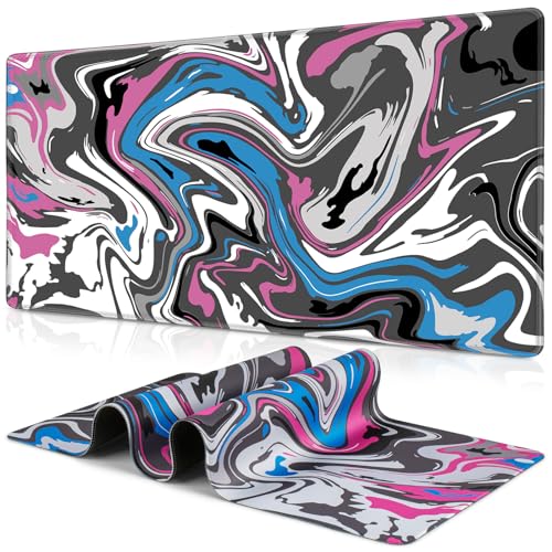 Canjoy Gaming Mouse Pad, Fluid Pattern Mouse Pad 31.5x11.8inch Large Extended Computer Mouse Mat Keyboard Full Desk Mousepad for Gaming, Office, Home - color: Pink-Blue Fluid, size: 800*300mm