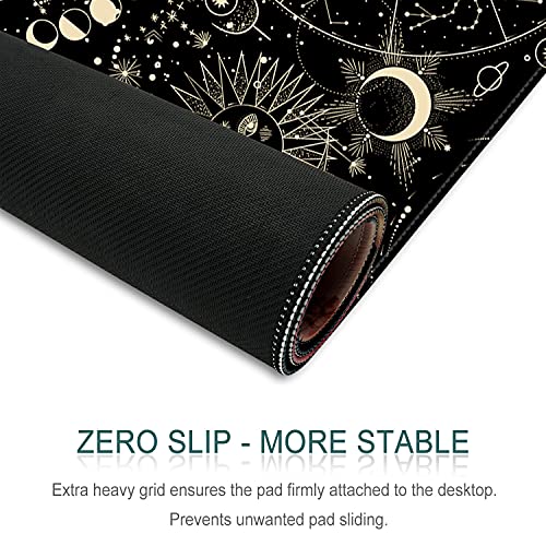 XXL Large Gaming Mouse Pad & Desk Protector (35.5"x15.75") with Non-Slip Base, Waterproof Surface | XXL Mouse Pad with Stitched Edges for Office Work, Gaming, Home Desk - Black Moon Sun - color: Black
