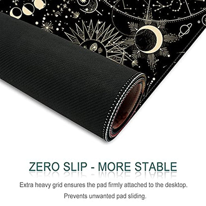 XXL Large Gaming Mouse Pad & Desk Protector (35.5"x15.75") with Non-Slip Base, Waterproof Surface | XXL Mouse Pad with Stitched Edges for Office Work, Gaming, Home Desk - Black Moon Sun - color: Black