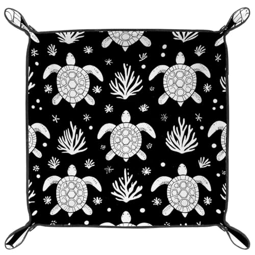Dice Trays Turtles Black Holder Storage Box for Dice Games Like RPG DND, Leather Dice Holder Portable Folding Rolling Dice Tray, 16x16cm - color: Multi 1
