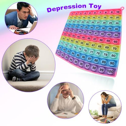 Math operations1-100 Number Learning Pop Fidget Toy, Rainbow Colors, Large Square Math Educational Sensory Game - color: 1-100 Number Learning