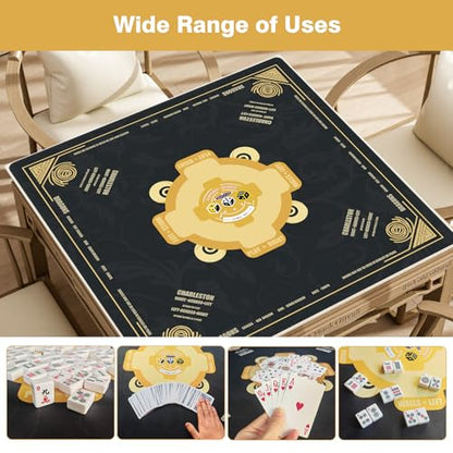 Mahjong Mat - 33"x33" Mah jongg Mat with Rules for American Mah jong(Black) | Noise Reduction Non-Slip Mahjong Mat for Table, Gaming Mat + Carrying Bag & 3 Dice for Mah jongg Tile Set Games/Card/Dominoes - color: Black