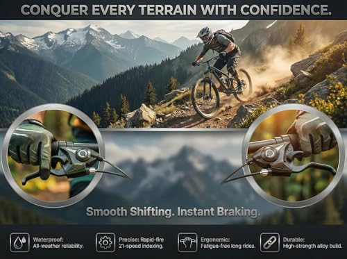 3x7 Speed Bike Shifter Brake Levers Combo, 21-Speed Integrated Bicycle Gear Shifter Set with Visual Gear Indicator & Stainless Steel Shift Cables, Replacement Parts for Mountain Bike, Road Bike, MTB - style: 3x7 21Speed