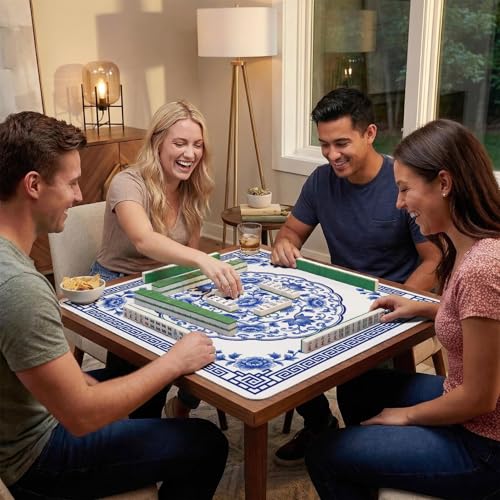 Britimes Mahjong Mat with Black Carrying Bag,31.5"x31.5", Floral Oriental | Blue Non-Slip Noise Reduction Gaming Mat Rubber Multi Purpose Game Table Cover for Mahjong Card Dominoes Board Tile Games - color: Blue Flowers