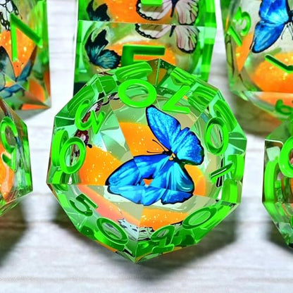 Resin Dice Set,Dragon and Dungeon Polyhedral Metal Dice, Punk Style Role-Play RPG Explorer MTG Pioneer Game DND Dice Set - color: Butterfly + Orange