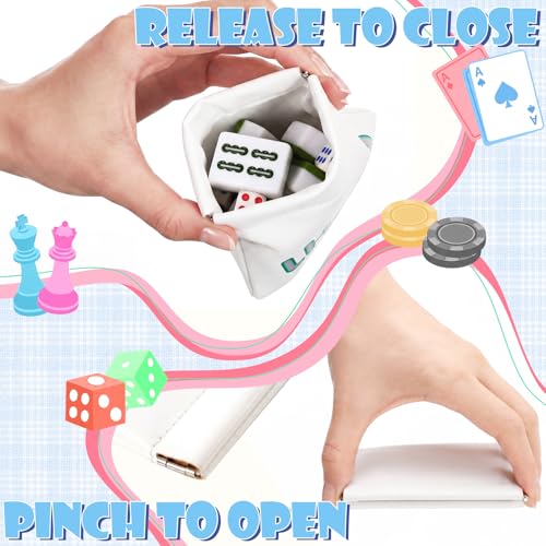 2 Pcs Leather Mahjong Card Bag Clutch Pouch Holder with PU Squeeze Dice Bag Mahjong Accessories Protector Cover Case for MAHJ Lover Playing Game Night(White) - color: White