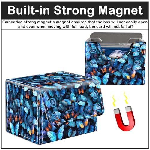 Card Deck Box for MTG Trading Cards with Magnetic Closure,Premium Card Storage Box Case Cover for TCG CCG Magic Cards,Blue Butterfly - color: Blue Butterfly