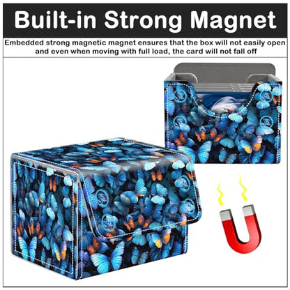 Card Deck Box for MTG Trading Cards with Magnetic Closure,Premium Card Storage Box Case Cover for TCG CCG Magic Cards,Blue Butterfly - color: Blue Butterfly