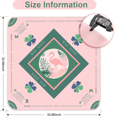 Pink Flamingo Mahjong Mat 32.4" x 32.4" with Rules, Anti-Slip Noise Reduction Design with Carrying Bag, Table Cover for Poker, Board Games, Dominoes and Card Games - color: Pink Flamingo