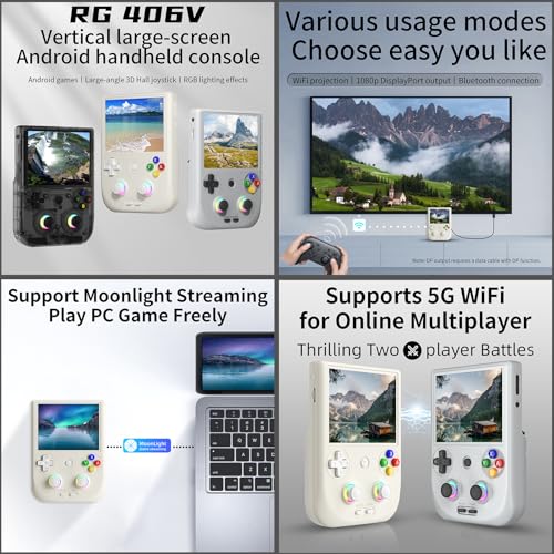 RG406V Handheld Game Console RG 406V 4-inch IPS Multi-touch Screen Retro Game Console No Card Android 13 Retro Emulator RG406V 5500mAh Battery 1080p DP WIFI Bluetooth Beige White - style: Beige White