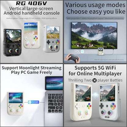RG406V Handheld Game Console RG 406V 4-inch IPS Multi-touch Screen Retro Game Console No Card Android 13 Retro Emulator RG406V 5500mAh Battery 1080p DP WIFI Bluetooth Beige White - style: Beige White