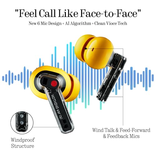 Nothing Ear (a) Wireless Earbuds, 45dB Hybrid Noise Cancelling Earbuds, Hi-Res Audio, Advanced Equaliser, Dual Connect, 6 Mics, 42.5H Playtime Ear Buds Wireless Bluetooth, Yellow - color: Yellow