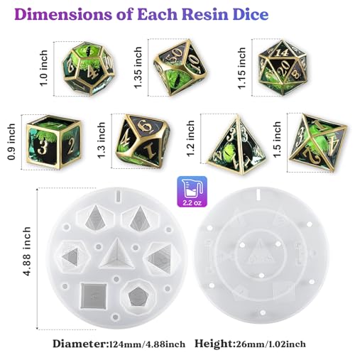 LET'S RESIN Upgraded Large DND Silicone Molds for Resin with 7 Cavities | Polyhedral Stereoscopic Game Epoxy Resin Molds for DIY Dice Making, Table Board Game